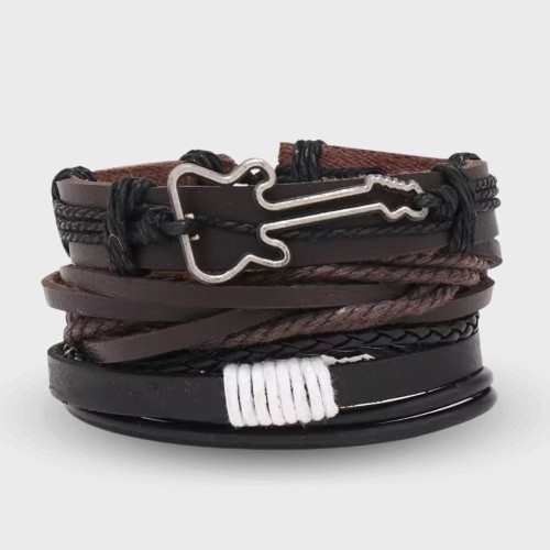 Zestaw bransoletek z gitarą i rzemykiem