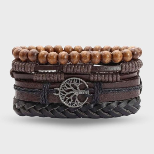 Brązowy zestaw bransoletek z drzewkiem szczęścia