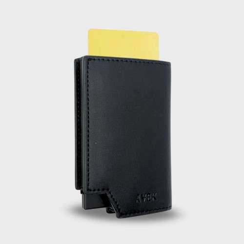 Czarny portfel smart ze skóry naturalnej RFID