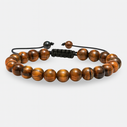 Bransoletka męska koralikowa kamienie tiger eye regulowana brązowa