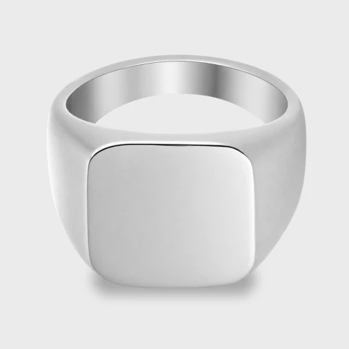 Srebrzysty stalowy sygnet matowy w prostokątnym designie