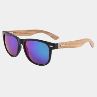 Czarno-niebieskie okulary przeciwsłoneczne wayfarer z drewna