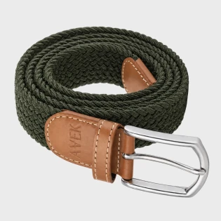 Pasek męski elastyczny pleciony khaki ze srebrną klamrą