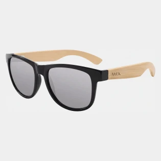Czarno-srebrne okulary przeciwsłoneczne wayfarer z drewna