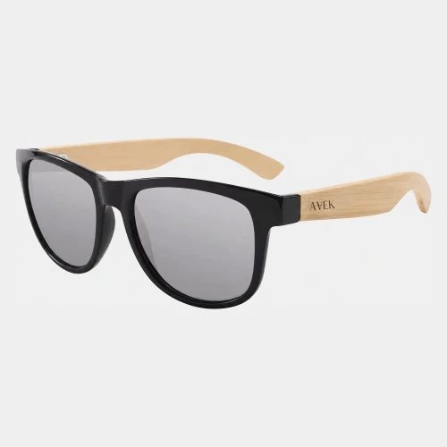 Czarno-srebrne okulary przeciwsłoneczne wayfarer z drewna