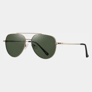Złoto-ciemnozielone okulary przeciwsłoneczne aviator
