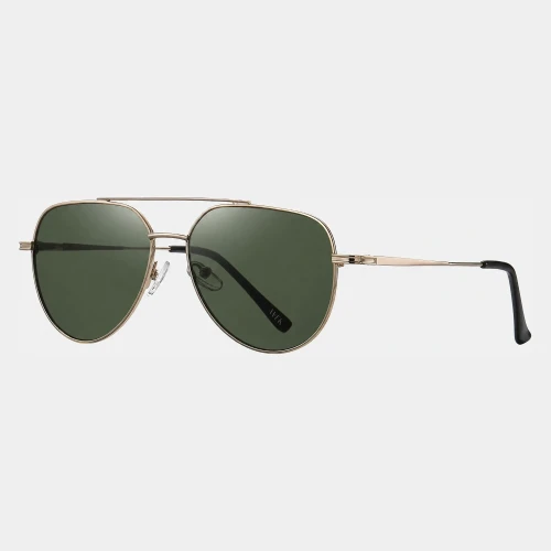 Złoto-ciemnozielone okulary przeciwsłoneczne aviator