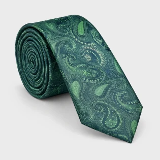Krawat poliestrowy paisley szmaragdowy 6 cm