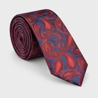 Krawat poliestrowy paisley czerwono-granatowy 6 cm