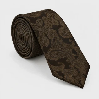 Krawat poliestrowy paisley brązowy 6 cm