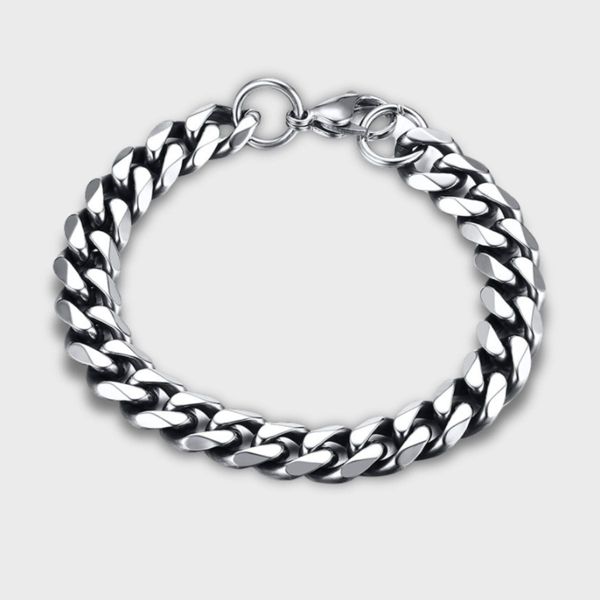 Srebrzysta bransoletka ze stali w splocie pancerki 11 mm